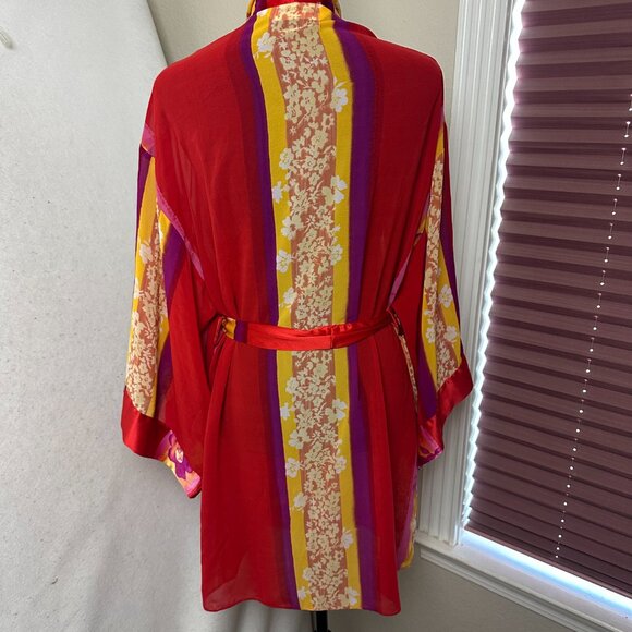 Victoria's Secret‎ Collection Robe sz M satin red floral short Gold label belted - Picture 5 of 7